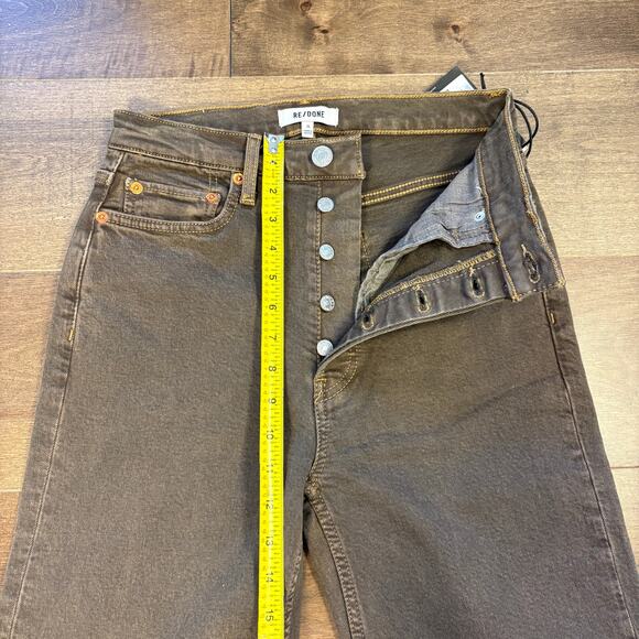 RE/DONE Originals 70s Ultra High Rise Stove Pipe Jeans size 26 Washed Chocolate - Picture 2 of 8
